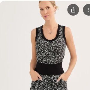 296 NWT CAbi Black and White Patterned Tank Together Top Small